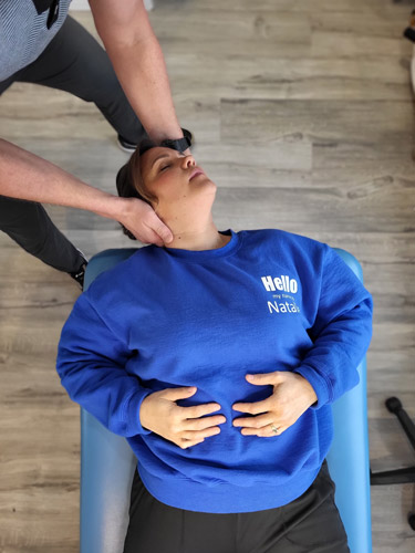 A patient receiving treatment for cervicogenic vertigo 