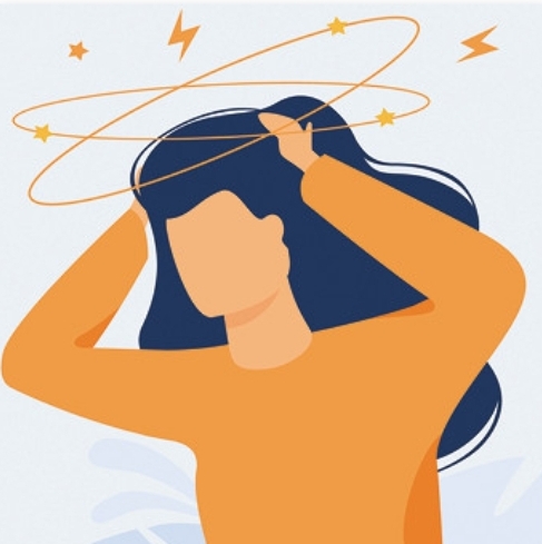 A graphic showing female feeling dizziness 