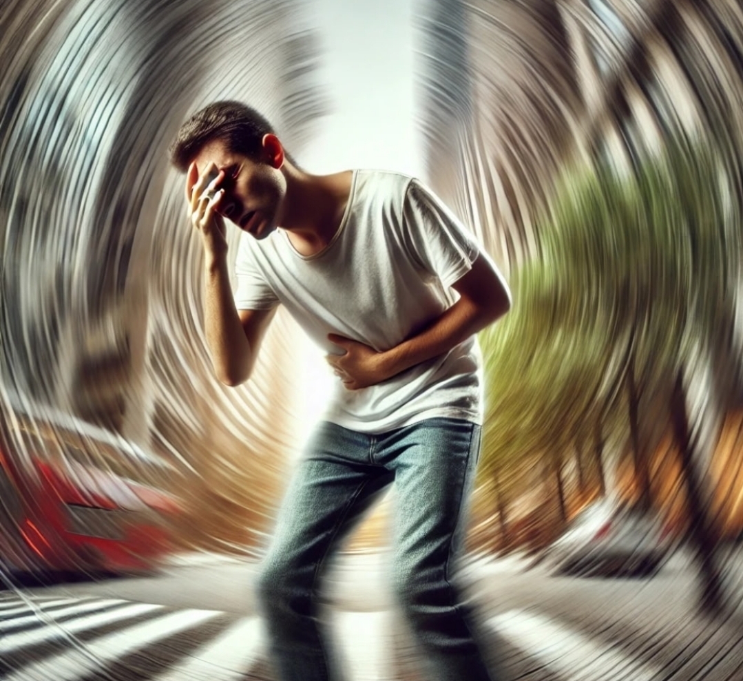 A graphic showing a man feeling dizziness 