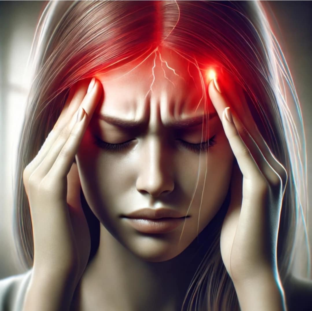A graphic showing person with headache 