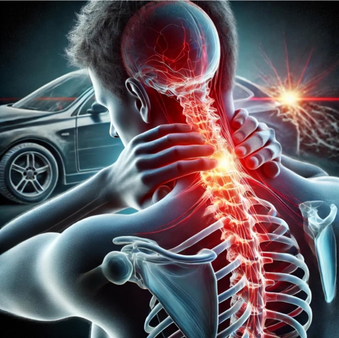 A graphic showing effected areas after whiplash
