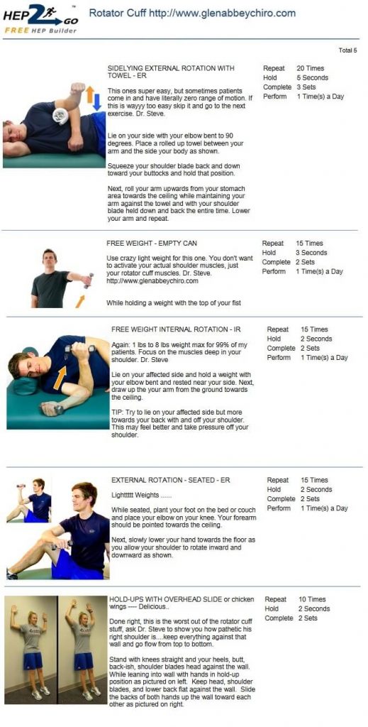 A picture showing exercises for rotator cuff