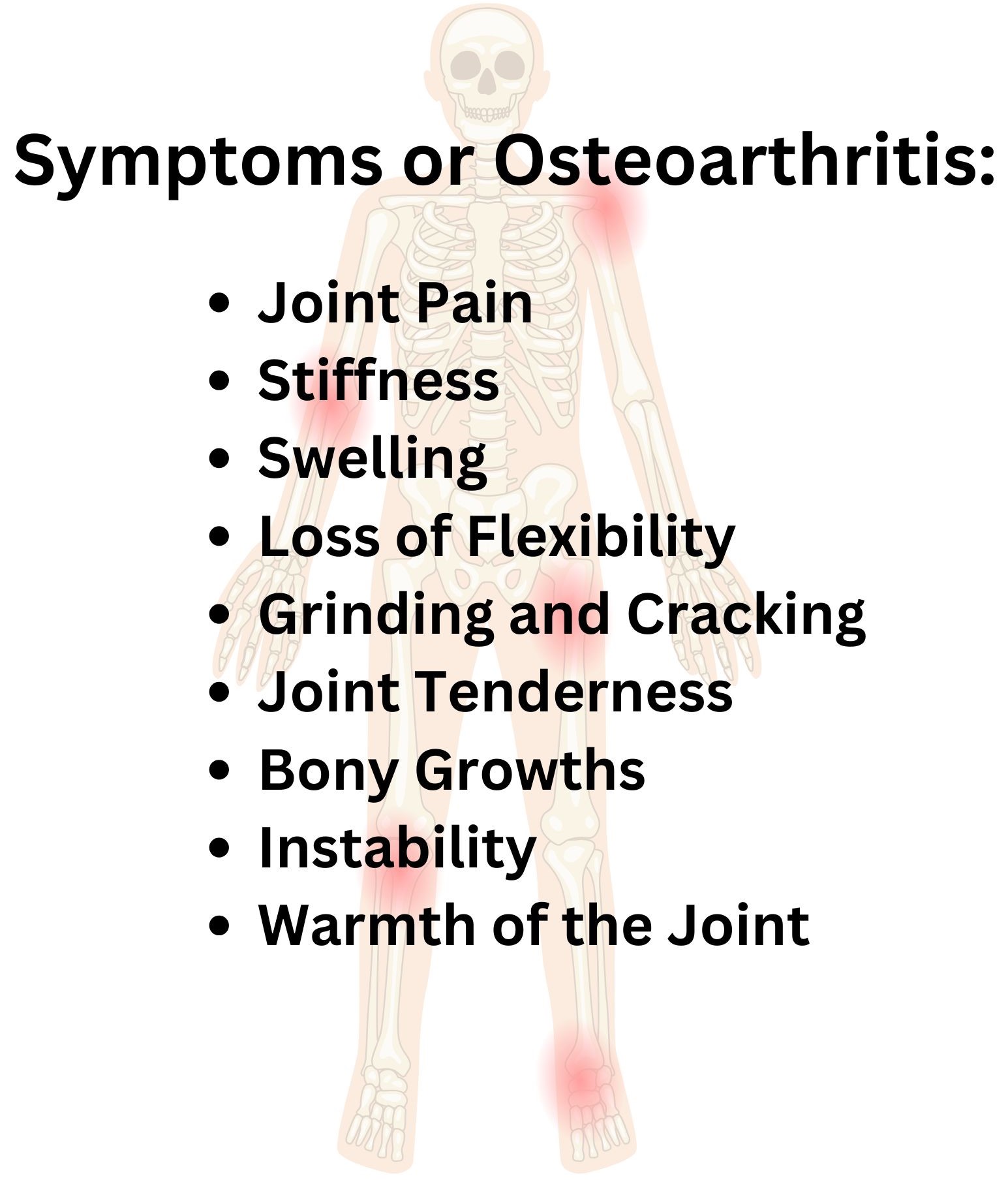 A graphic showing symptoms of Osteoarthritis