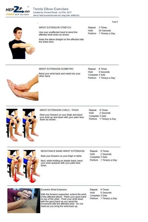 Tennis elbow exercises chart