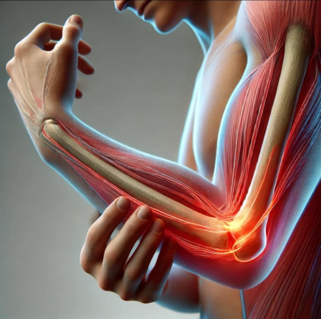 A graphic showing tennis elbow pain