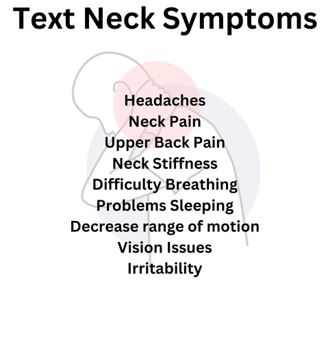 A graphic showing text neck symptoms