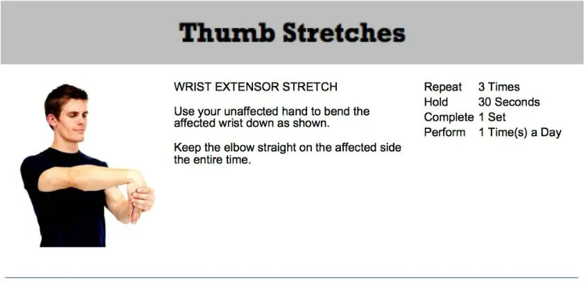A graphic showing stretches for thumb pain 