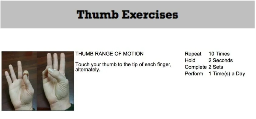 A graphic showing exercise for thumb pain 